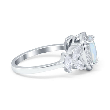 Oval Art Deco Engagement Ring Lab Created White Opal 925 Sterling Silver